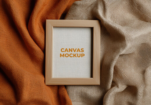 Small Canvas Frame Mockup on Earth-Toned Fabric