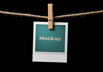 Hanging Photo Mockup With Clothespin