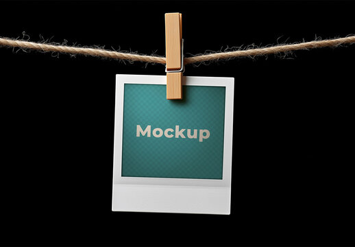 Hanging Photo Mockup With Clothespin