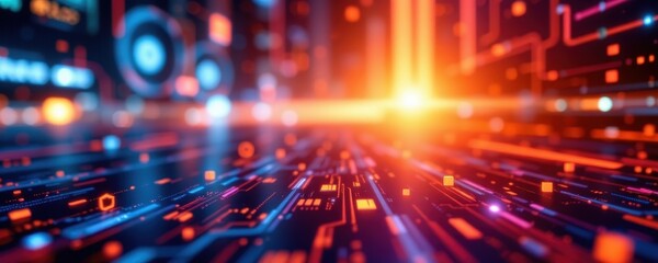 Obraz premium create an abstract image with a technological theme in the background, featuring a soft glow and side lighting