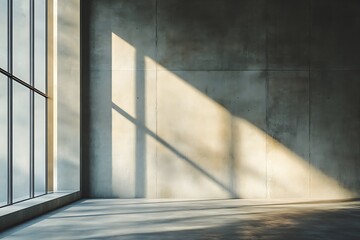 Obraz premium Modern architectural interior space with concrete walls and natural sunlight coming through the window
