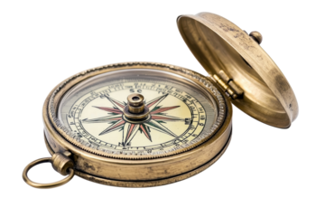 Antique brass compass open