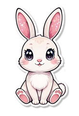 Cute Vector Rabbit Sticker with Sparkly Eyes on White Background – Kawaii