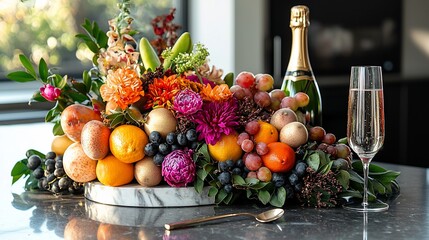 Colorful fruit and flower arrangement