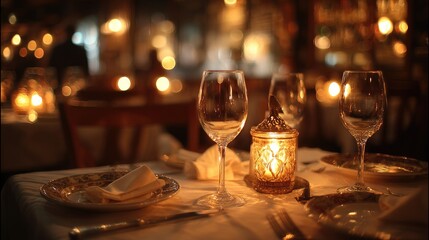 Romantic dinner table with candlelight and fine china, evoking timeless love and elegance