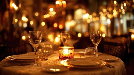 Romantic dinner table with candlelight and fine china, evoking timeless love and elegance