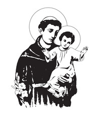 Saint Anthony with Child Jesus vector catholic religious Illustration