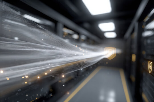 futuristic data center showcasing advanced cloud technology with robust security features