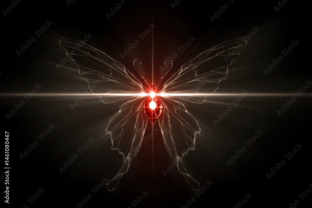 Aufkleber illuminated butterfly shape with glowing lines and a central light source.