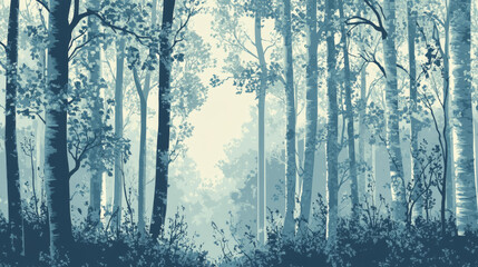 Fototapeta premium serene forest scene featuring tall trees with misty atmosphere, creating tranquil and peaceful environment. soft color palette enhances calming effect of nature