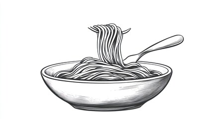 Hand-drawn illustration of spaghetti in a bowl