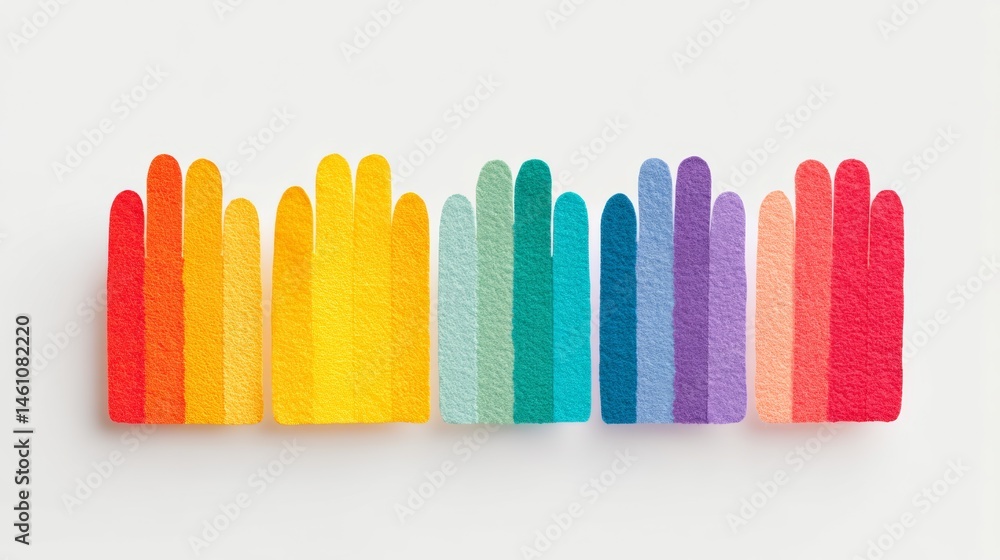 Aufkleber row of colorful fingers are lined up on a white background. the fingers are of different colors, and