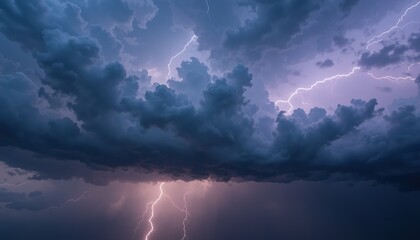 Dramatic Lightning Bolts Illuminating a Dark Stormy Sky
