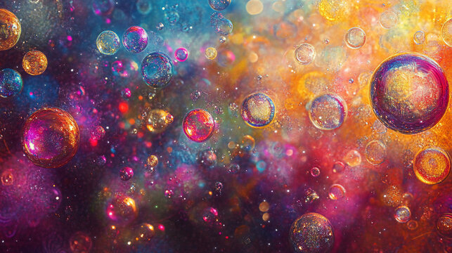 Colorful abstract orbs in liquid, vibrant colors, mesmerizing, intricate details