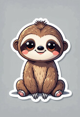 Obraz premium Cute Vector Sloth Sticker with Sparkly Eyes on White Background – Kawaii