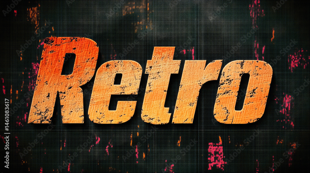 Poster bold retro text with grunge texture on dark background evokes nostalgia and style