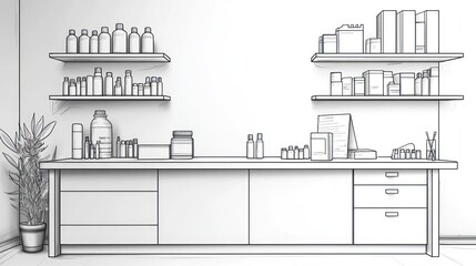 Fototapeta premium Interior sketch of a beauty supply shop