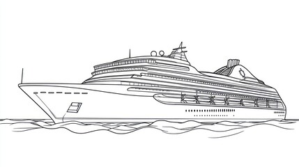 Obraz premium Line drawing of a cruise ship on water