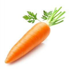 Fresh and vibrant carrot with green leaves.
