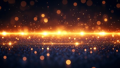 Golden light beams on a dark glitter surface.