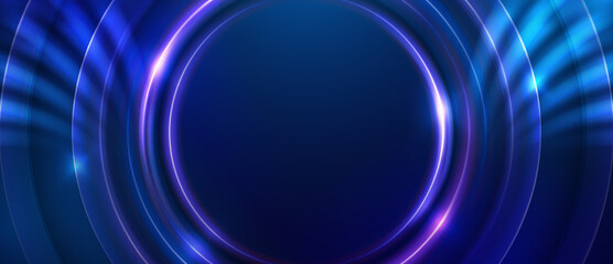 Futuristic glowing blue rings with abstract radial light effects