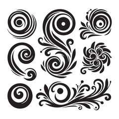Decorative swirl and spiral vector silhouette set, perfect swirl for graphic design. Elegant shapes add a stylish touch to invitations, logos, tattoos, and art projects