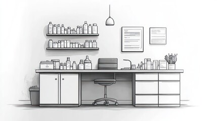 Medical Office Interior Line Drawing