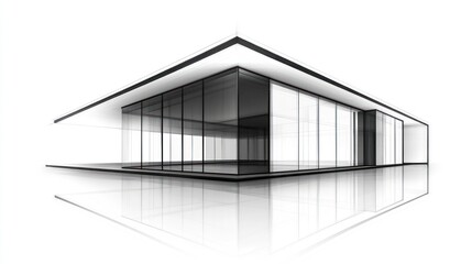 Modern architectural sketch, perspective drawing of a building, interior, exterior view, possible use architectural design concept