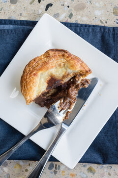 halfway through a meat pie