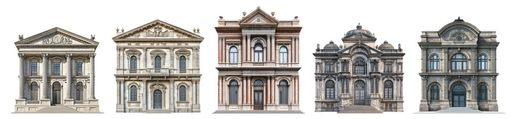 Obraz premium Architectural Styles of Historic Buildings from Different Eras, isolated on transparent background