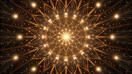 Fototapeta premium Golden glowing mandala with intricate patterns and radiant symmetry, creating mesmerizing and spiritual abstract design