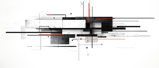 Abstract geometric composition of intersecting lines and shapes
