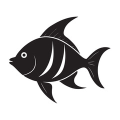 Tropical Fish Silhouette with Flowing Fins on White