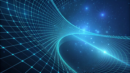 Abstract digital space background with blue grid and stars for technology concept design 3d rendering
