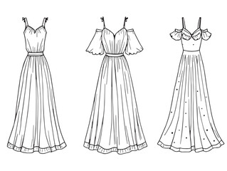 Pale Thread Dress Elegant Line Art for Fashion Illustration
