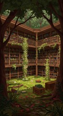 Obraz premium Enchanted Library: A Secret Garden of Literature