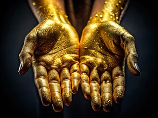 Golden Hands Drone Photography: Abstract Black Background Art