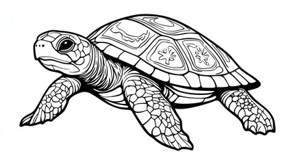 Naklejka premium Outlined Turtle, Artistic Line Drawing, Isolated Black and White. Possible Stock Photo Use Coloring Book