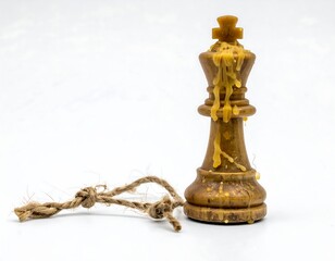 Melted Wax Chess King Piece and Twine on White