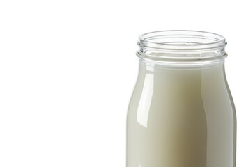 Close-up of a Refreshing Milk Bottle on White Backdrop with Copy Space