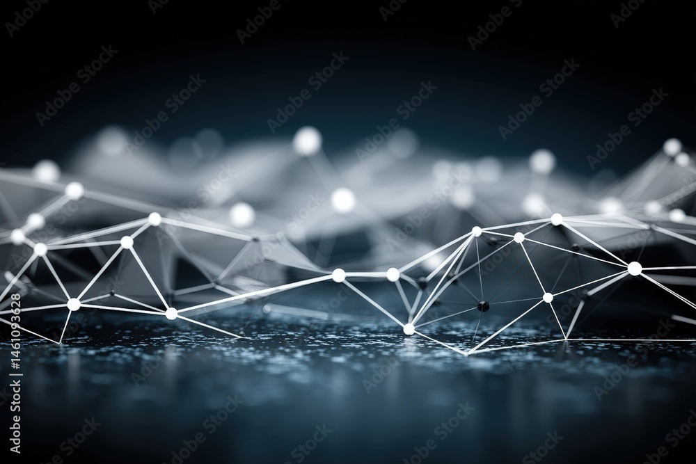 Poster abstract network with glowing nodes and connections on a dark background.