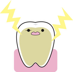 知覚過敏で象牙質に刺激が伝わっているコミカルな歯のイラスト