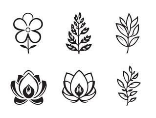 Stylized Floral Elements Line Art for Modern Decor and Design