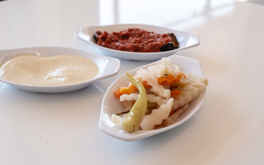 Torshi pickled vegetables of Middle Eastern and Iranian cuisines, mixed salted vegetables