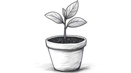 Fototapeta premium Simple plant in pot drawing