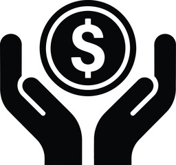 hands with coin money isolated icon vector illustration design  black and white