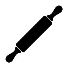 A minimalist black and white illustration of a rolling pin kitchen tool