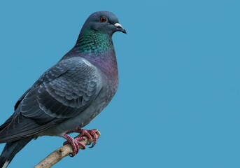Naklejka premium Magnificent pigeon exhibiting iridescent plumage perched gracefully on twig