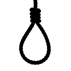 Simple black silhouette of a hangman's noose against a white background