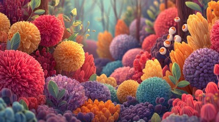 A beautiful collection of flowers and plants in the woods creating a vibrant display of nature's abundant beauty